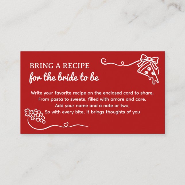 That's Amore Bridal Shower Bring a Recipe  Enclosure Card (Front)