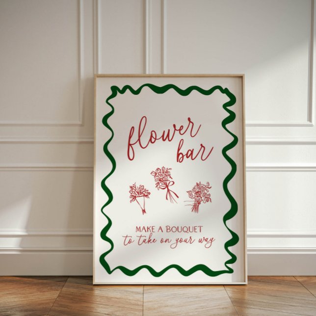 Thats Amore Bridal Shower Flower Bar Make Bouquet Pedestal Sign (Flower bar sign with hand drawn illustrations)