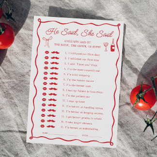 Thats Amore Bridal Shower He Said She Said Game Invitation