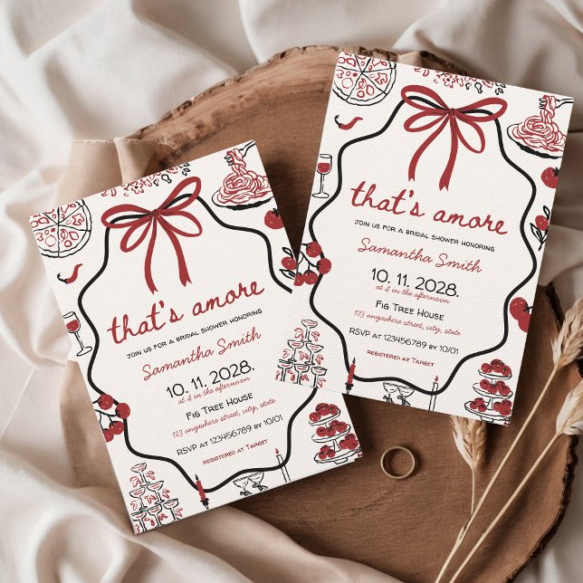 That's amore Bridal Shower Italian Hand drawn Invitation (That's amore italian bridal shower invitation hand drawn pizza tomato pasta rehearsal dinerr)