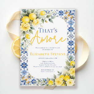 That's Amore Bridal Shower Lemon and Blue Floral Invitation