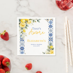 That's Amore Bridal Shower Lemon and Blue Floral Napkin