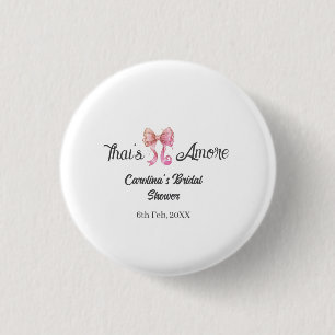 that's amore bridal shower pink retro bow boho nam 3 cm round badge