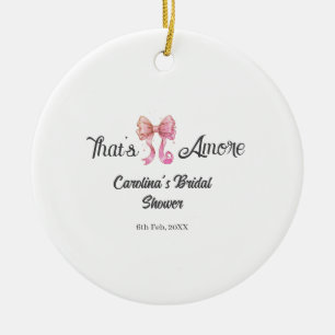 that's amore bridal shower pink retro bow boho nam ceramic ornament