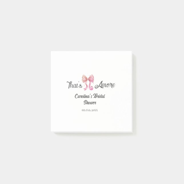 that's amore bridal shower pink retro bow boho nam post-it notes (Front)