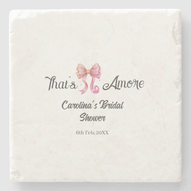 that's amore bridal shower pink retro bow boho nam stone coaster (Front)