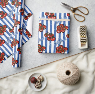 That's amore cherry tomatoes blue stripes Italian  Wrapping Paper