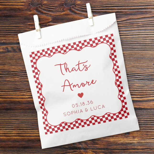 "That's Amore" Chic Red Chequered Italian Wedding Favour Bag (Creator Uploaded)