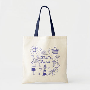 That's Amore Cute Blue Coquette Bow Italian Summer Tote Bag