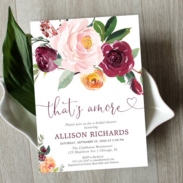 That's Amore fall floral burgundy bridal shower Invitation (Creator Uploaded)