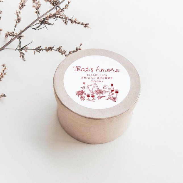 That's Amore Hand Drawn Bridal Shower  Classic Round Sticker (Creator Uploaded)
