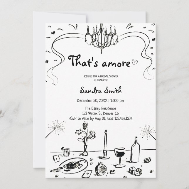 That's Amore Hand Drawn Bridal Shower  Invitation (Front)