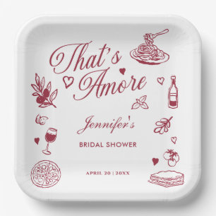 Thats Amore Hand Drawn Italian Bridal Shower Paper Plate