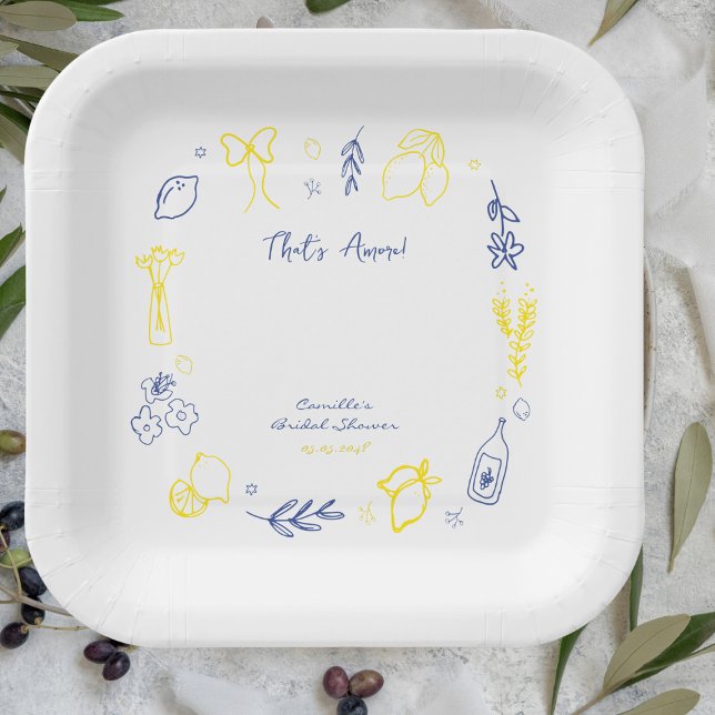 Thats Amore Hand Drawn Italian Lemon Bridal Shower Paper Plate (Creator Uploaded)