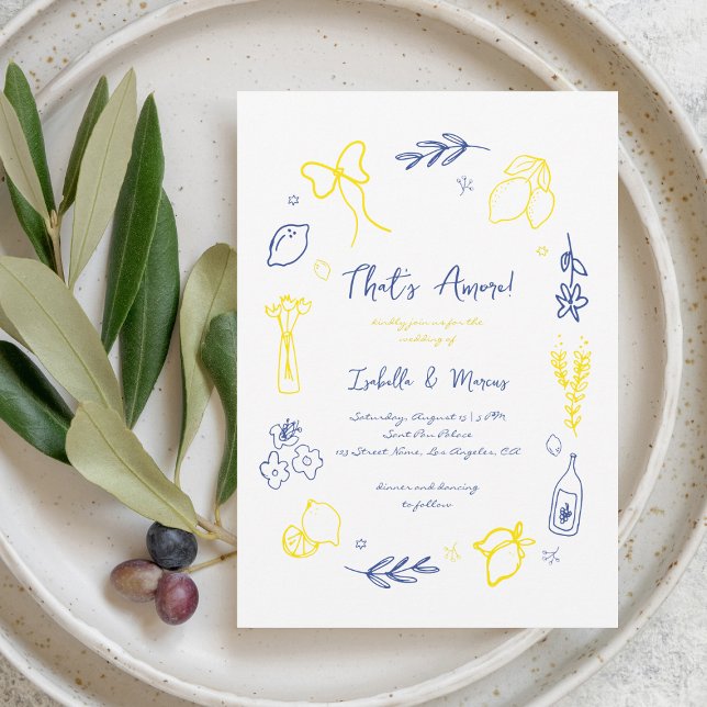 Thats Amore Hand Drawn Italian Lemon Wedding Invitation (Creator Uploaded)