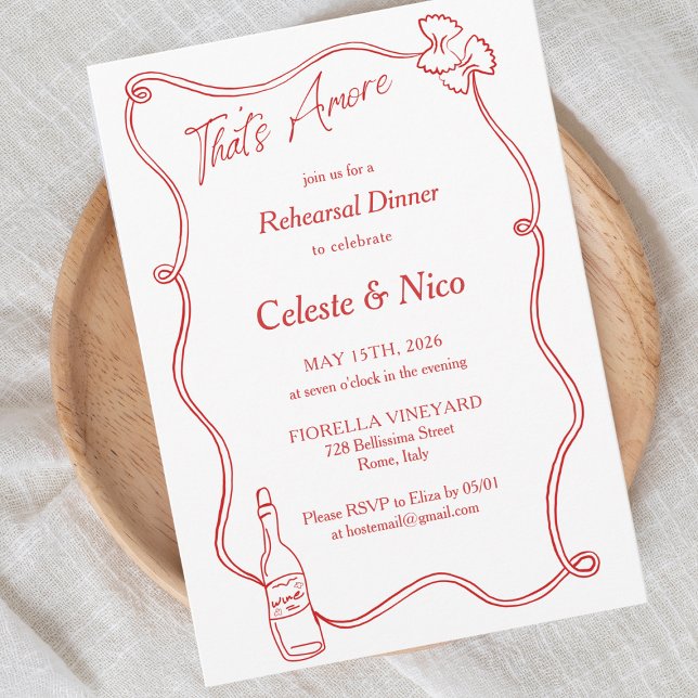 That's Amore Hand Drawn Italian Rehearsal Dinner Invitation (Creator Uploaded)