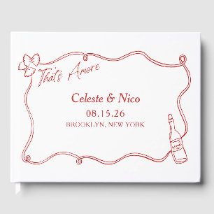 That's Amore Hand-Drawn Italy Custom Red Wedding Guest Book