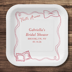 That's Amore Hand Drawn Pasta Italy Bridal Shower Paper Plate