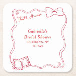 That's Amore Hand Drawn Pasta Italy Bridal Shower Square Paper Coaster<br><div class="desc">Sip, swirl, and celebrate in Italian style with these That's Amore pasta-themed coasters! Featuring a chic, hand-drawn ravioli and bowtie pasta illustration in classic red ink, this design brings a playful yet refined touch to your bridal shower. A wavy spaghetti border adds a hint of whimsy, perfectly framing the customisable...</div>