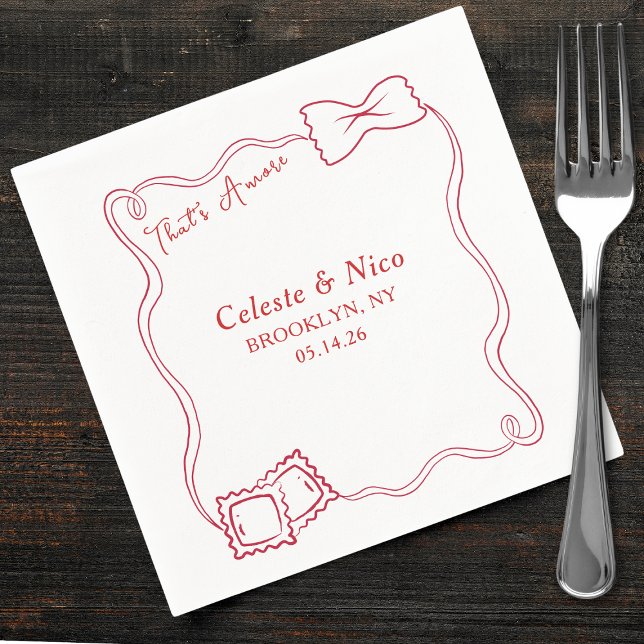That's Amore Hand Drawn Pasta Red Italian Wedding Napkin (Creator Uploaded)