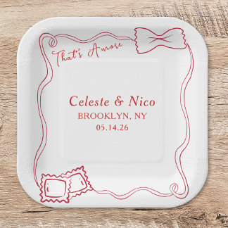 That's Amore Hand Drawn Pasta Red Italian Wedding Paper Plate