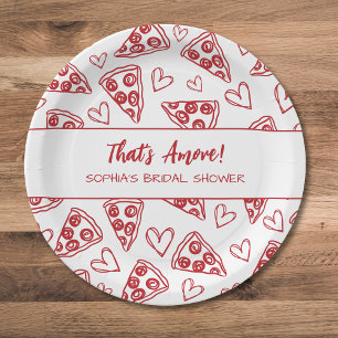 That's Amore Hand Drawn Pizza Party Bridal Shower Paper Plate