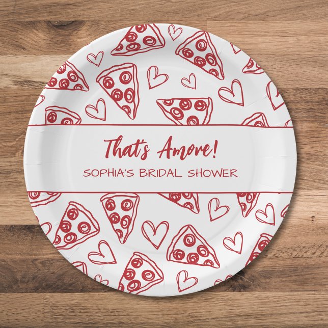 That's Amore Hand Drawn Pizza Party Bridal Shower Paper Plate (Creator Uploaded)