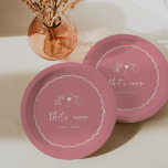 "That's Amore" Handwritten Bridal Shower Paper Plate<br><div class="desc">This beautiful Italian inspired bridal shower design features handwritten style cursive lettering accented with a wavy scribble ribbon border in white on a pink background. Hand drawn illustrations of bow tie pasta, wine, and a Sicilian lemon complete the design for a summery Amalfi Coast look. These elegant Mediterranean bridal shower...</div>