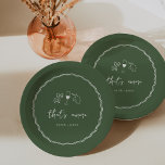 "That's Amore" Handwritten Bridal Shower Paper Plate<br><div class="desc">This beautiful Italian inspired bridal shower design features handwritten style cursive lettering accented with a wavy scribble ribbon border in white on an olive green background. Hand drawn illustrations of bow tie pasta, wine, and a Sicilian lemon complete the design for a summery Amalfi Coast look. These elegant Mediterranean bridal...</div>