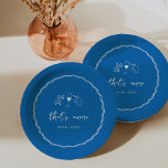 "That's Amore" Handwritten Bridal Shower Paper Plate<br><div class="desc">This beautiful Italian inspired bridal shower design features handwritten style cursive lettering accented with a wavy scribble ribbon border in white on a Mediterranean blue background. Hand drawn illustrations of bow tie pasta, wine, and a Sicilian lemon complete the design for a summery Amalfi Coast look. These elegant Mediterranean bridal...</div>