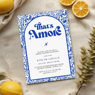 That's Amore Italian Blue Tile Retro Bridal Shower Invitation