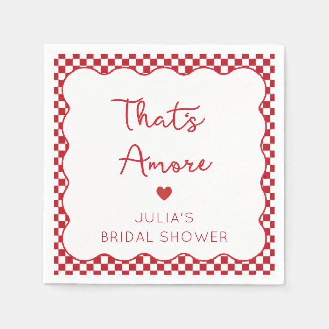"That's Amore" Italian Bridal Shower Red Chequered Napkin (Front)