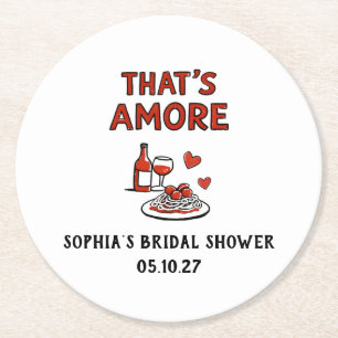 That's Amore Italian Bridal Shower Whimsical Red Round Paper Coaster