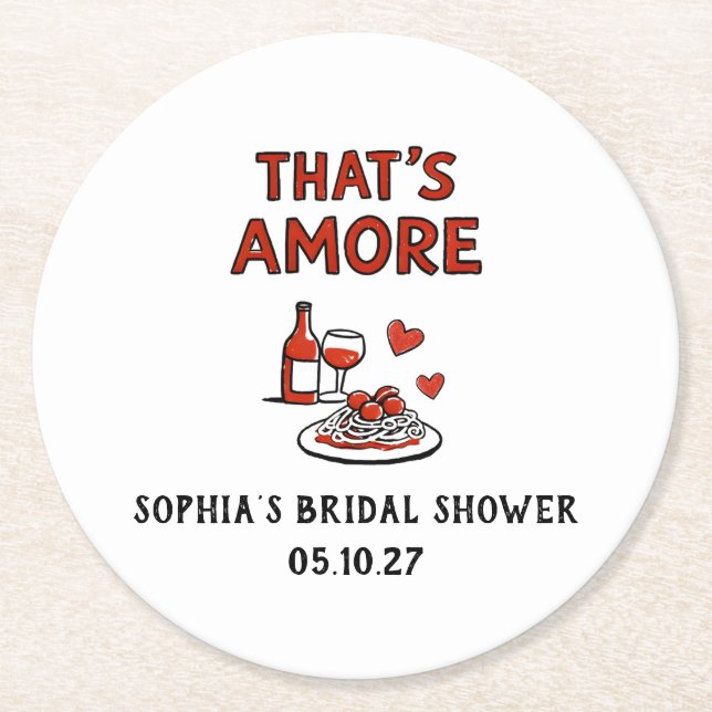 That's Amore Italian Bridal Shower Whimsical Red Round Paper Coaster (Front)