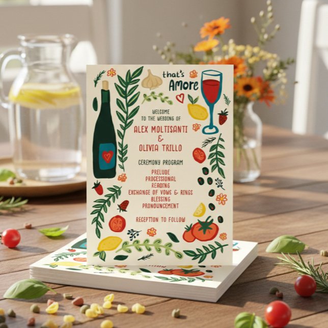 That's Amore Italian Food Charming CUSTOM Wedding  Program (That's Amore Italian Food Charming CUSTOM Wedding Program
)