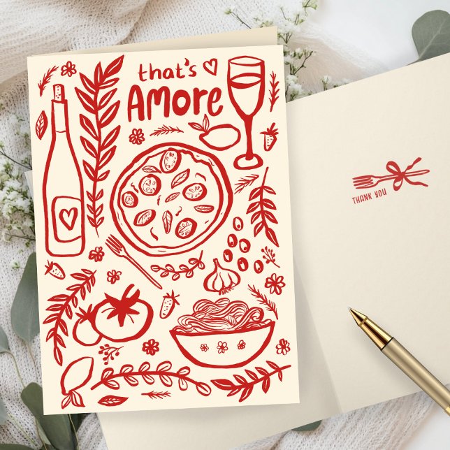 That's Amore Italian Food CUSTOM Bridal SHower  Thank You Card (That's Amore Italian Food Hand-drawn Doodle CUSTOM Bridal SHower Thank You Card
)