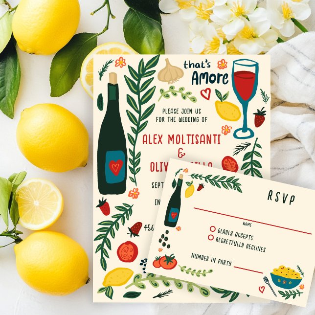 That's Amore Italian Food CUSTOM Wedding  RSVP Card (That's Amore Italian Food Charming Hand-drawn CUSTOM Wedding RSVP Card
)