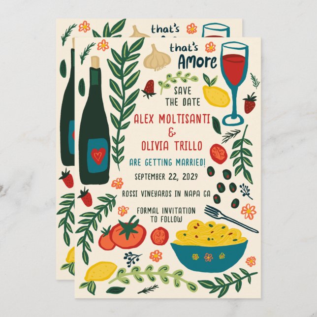That's Amore Italian Food SAVE THE DATE Custom QR  Invitation (Front/Back)