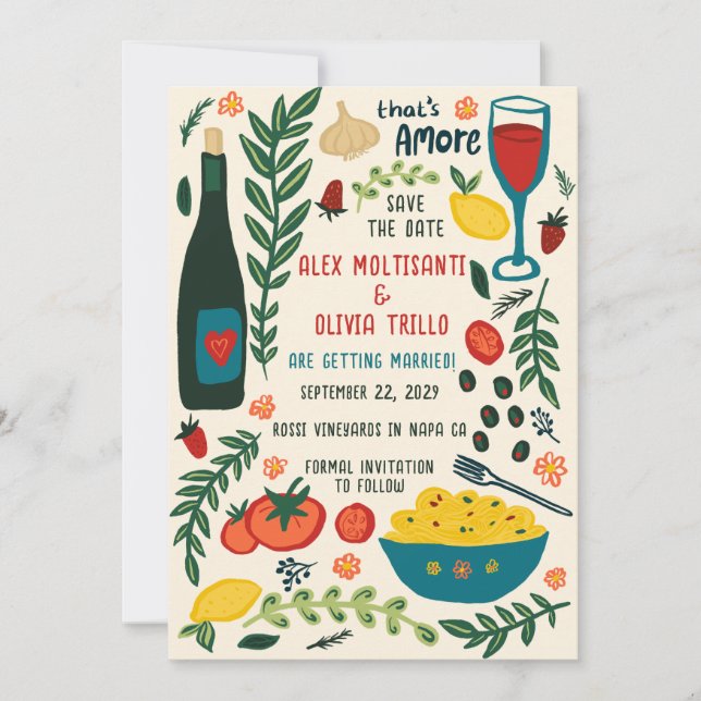 That's Amore Italian Food SAVE THE DATE Engagement Invitation (Front)