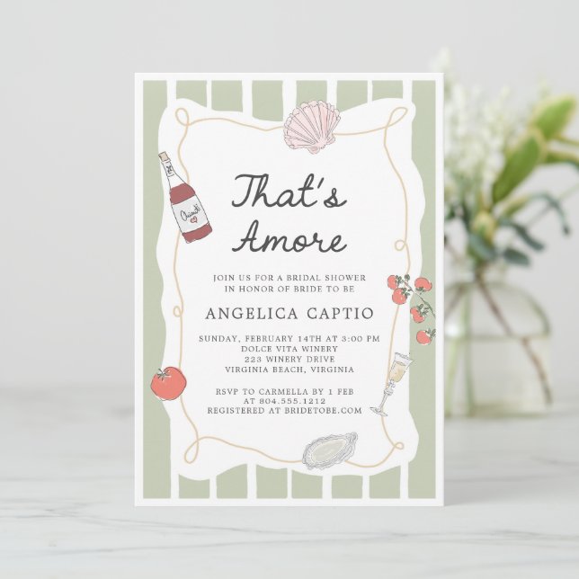 That's Amore Italian Hand Drawn Bridal Shower  Invitation (Standing Front)