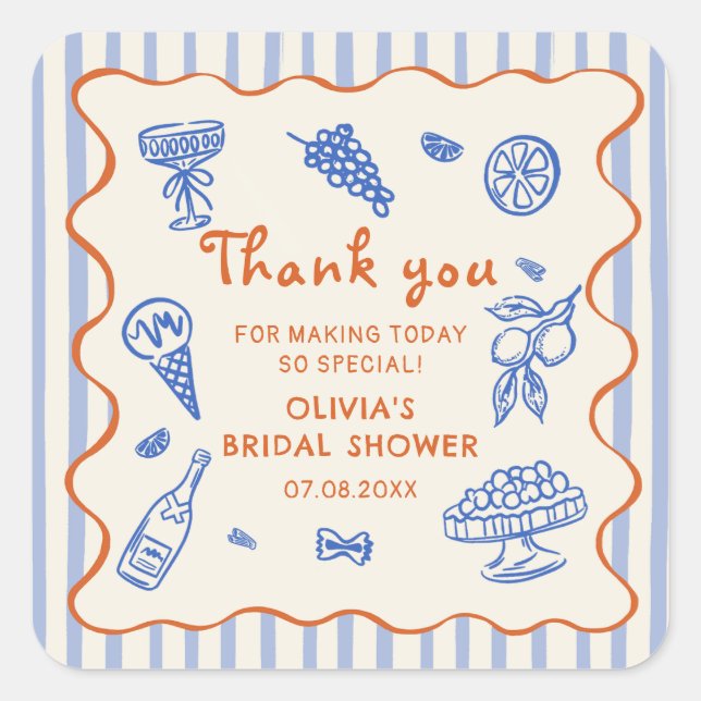 That's Amore Italian Hand Drawn Bridal Shower Square Sticker (Front)