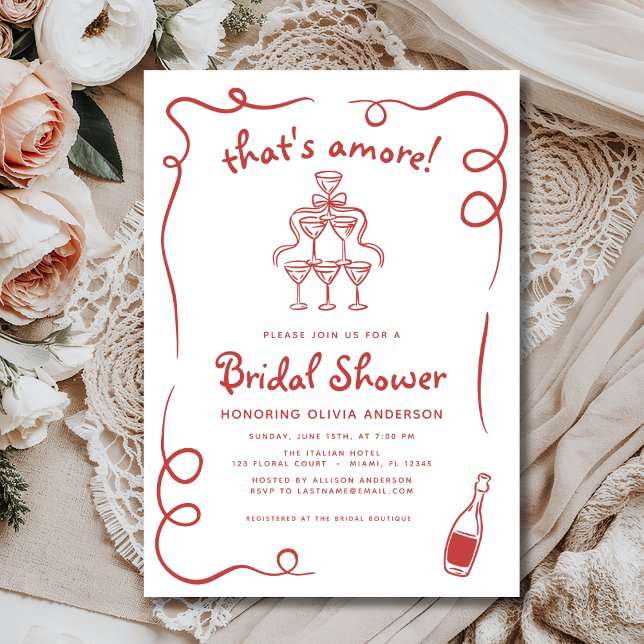 That's Amore Italian Hand Drawn Red Bridal Shower Invitation (Creator Uploaded)