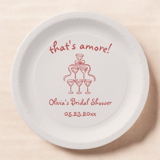 That's Amore Italian Hand Drawn Red Bridal Shower Paper Plate (Creator Uploaded)