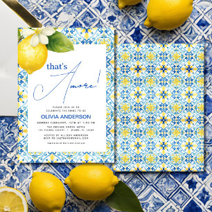 That's Amore Italian Lemon Blue Tile Bridal Shower Invitation