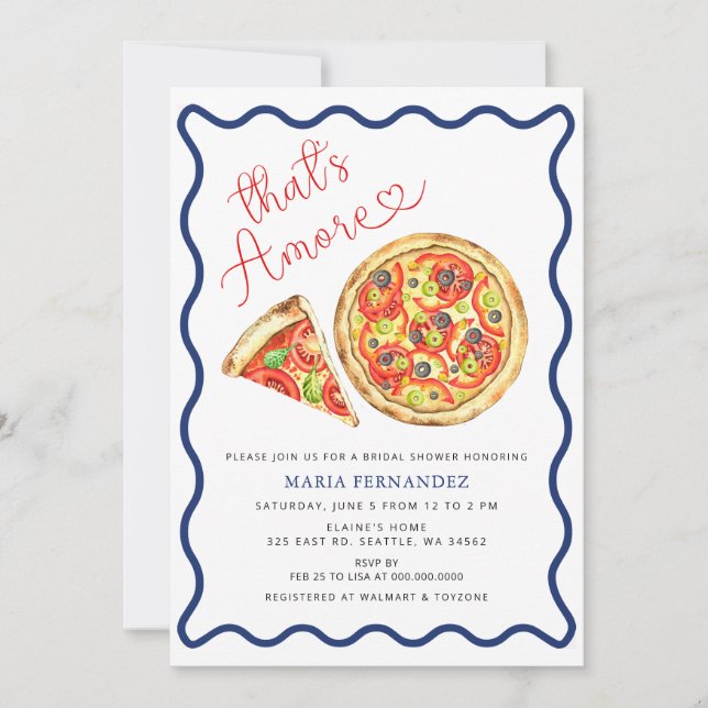 Thats Amore Italian Pizza Party Bridal Shower Invitation (Front)