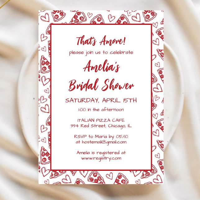 That's Amore Italian Pizza Party Red Bridal Shower Invitation (Creator Uploaded)