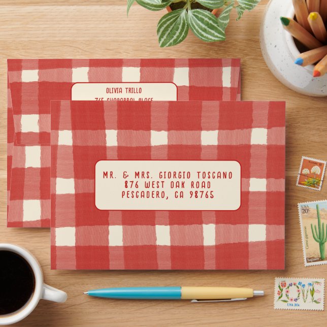 That's Amore Italian PLAID CUSTOM Red Wedding  Envelope (Desk)
