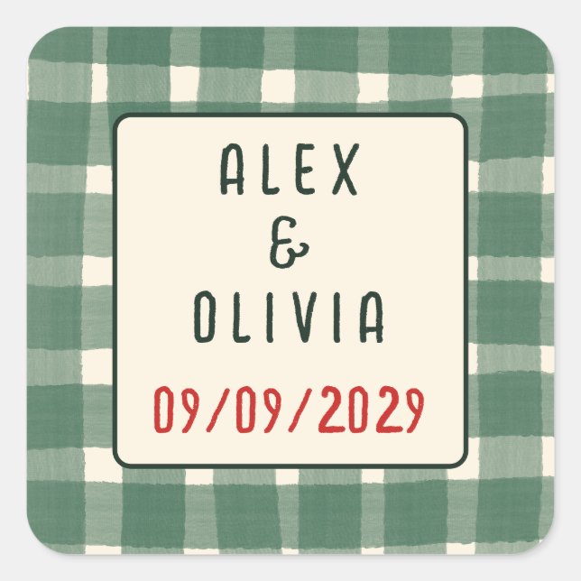 That's Amore Italian Plaid CUSTOM Wedding  Square Sticker (Front)