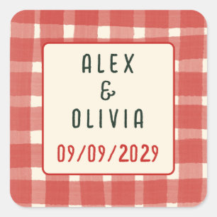 That's Amore Italian Plaid CUSTOM Wedding  Square Sticker