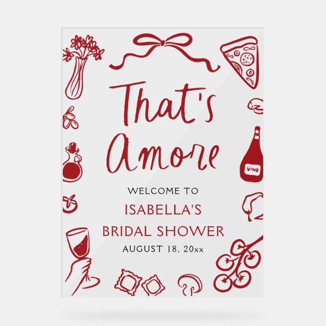 That's Amore Italian Red Bridal Shower Welcome Acrylic Sign (Front)